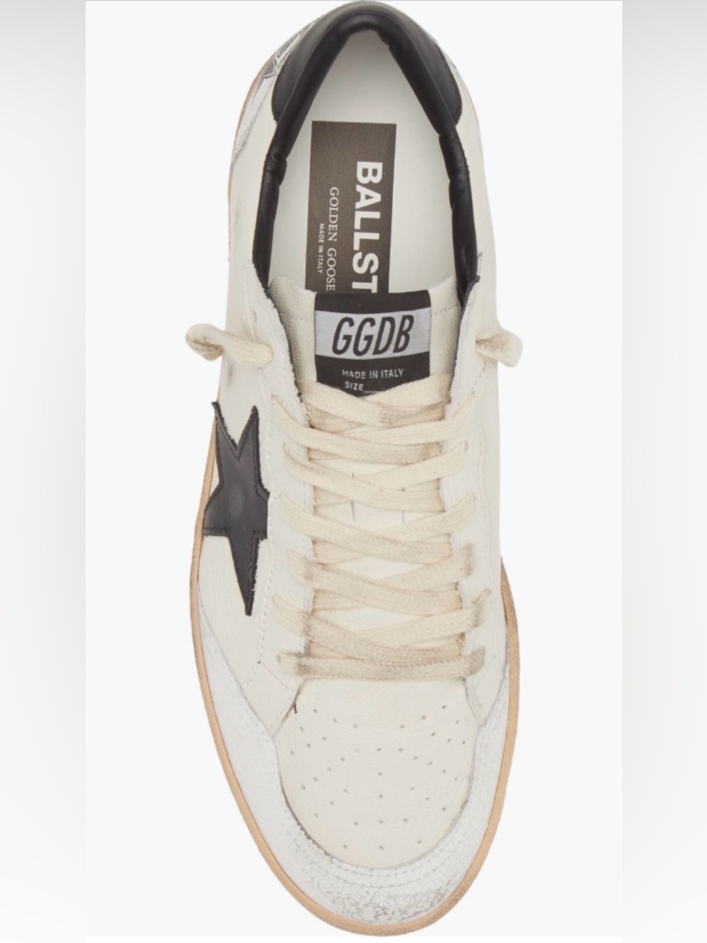 GOLDEN GOOSE Ballstar Leather Low-Top Sneakers in Off-White & Black - Picture 4 of 16